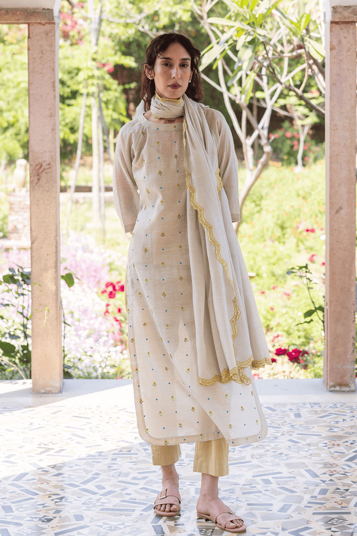 Enchanted Meadow Beige Kurta Set