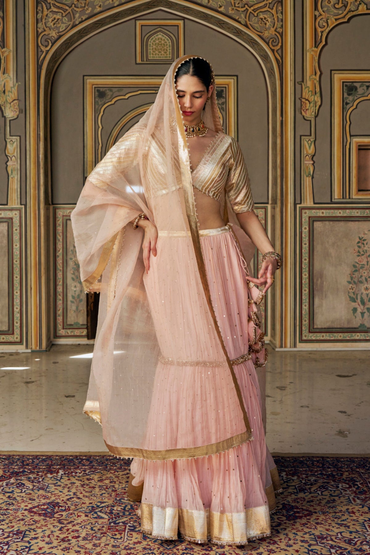 Vintage Blush Fish-Cut Lehenga Set