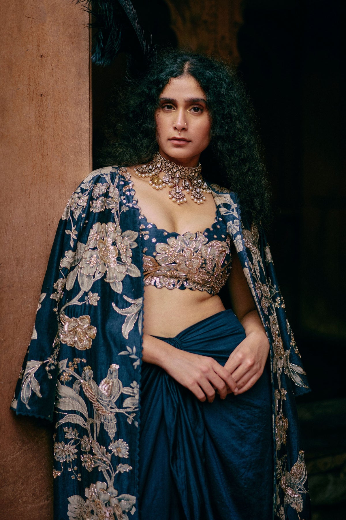 Embroidered Blue Jacket Set