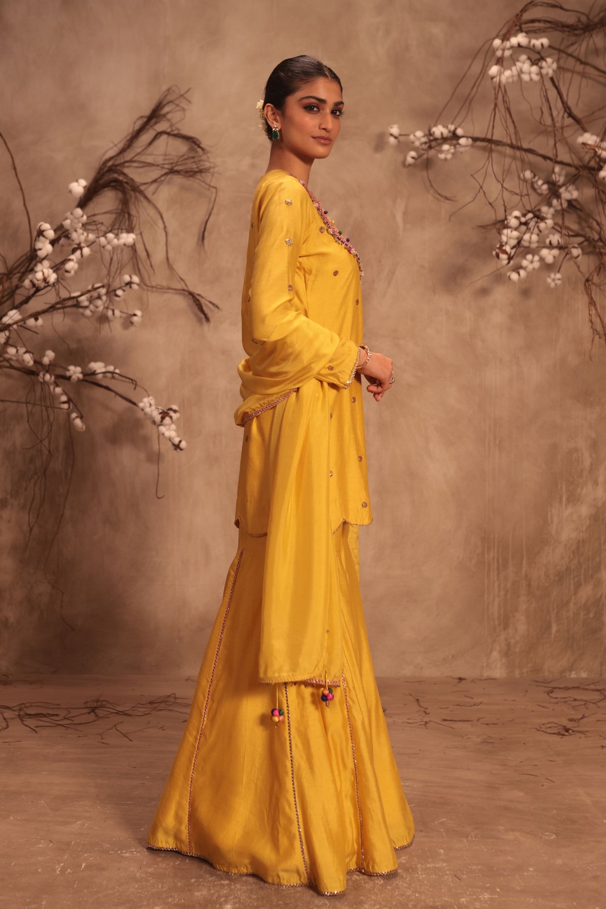 Lotus Yoke Yellow Sharara Set