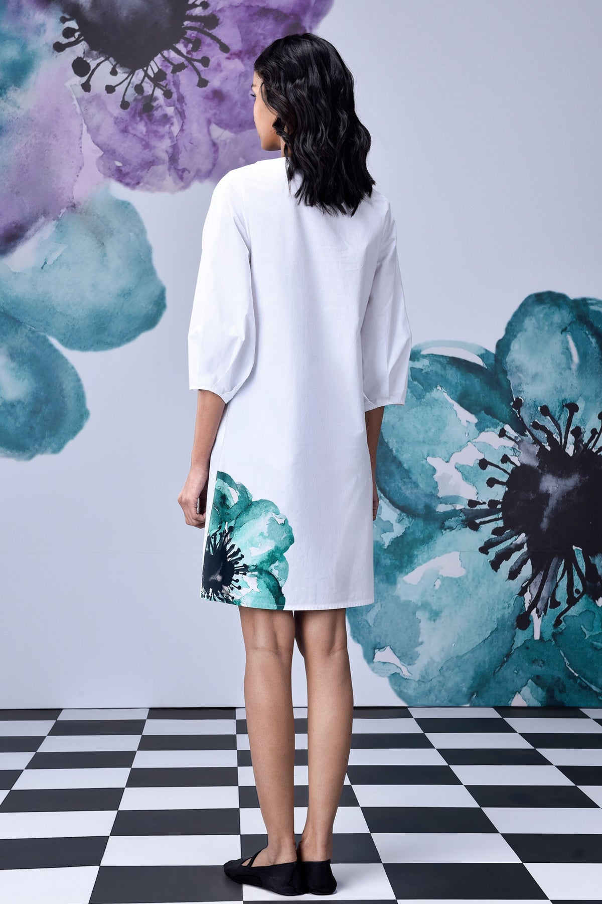 Anemone Flower Dress White Green
