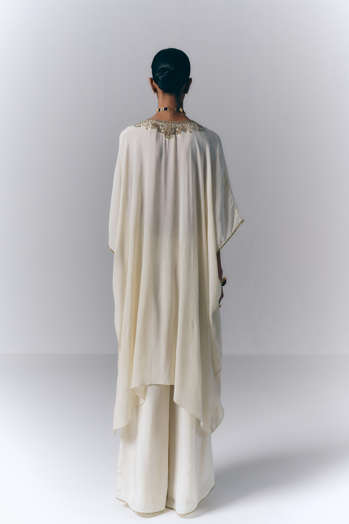 Ivory Embroidered Kaftan Set