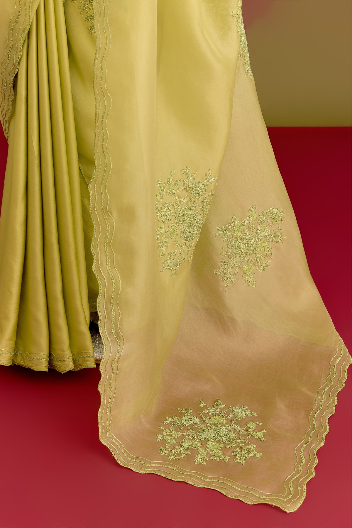 Green Embroidered Saree Set
