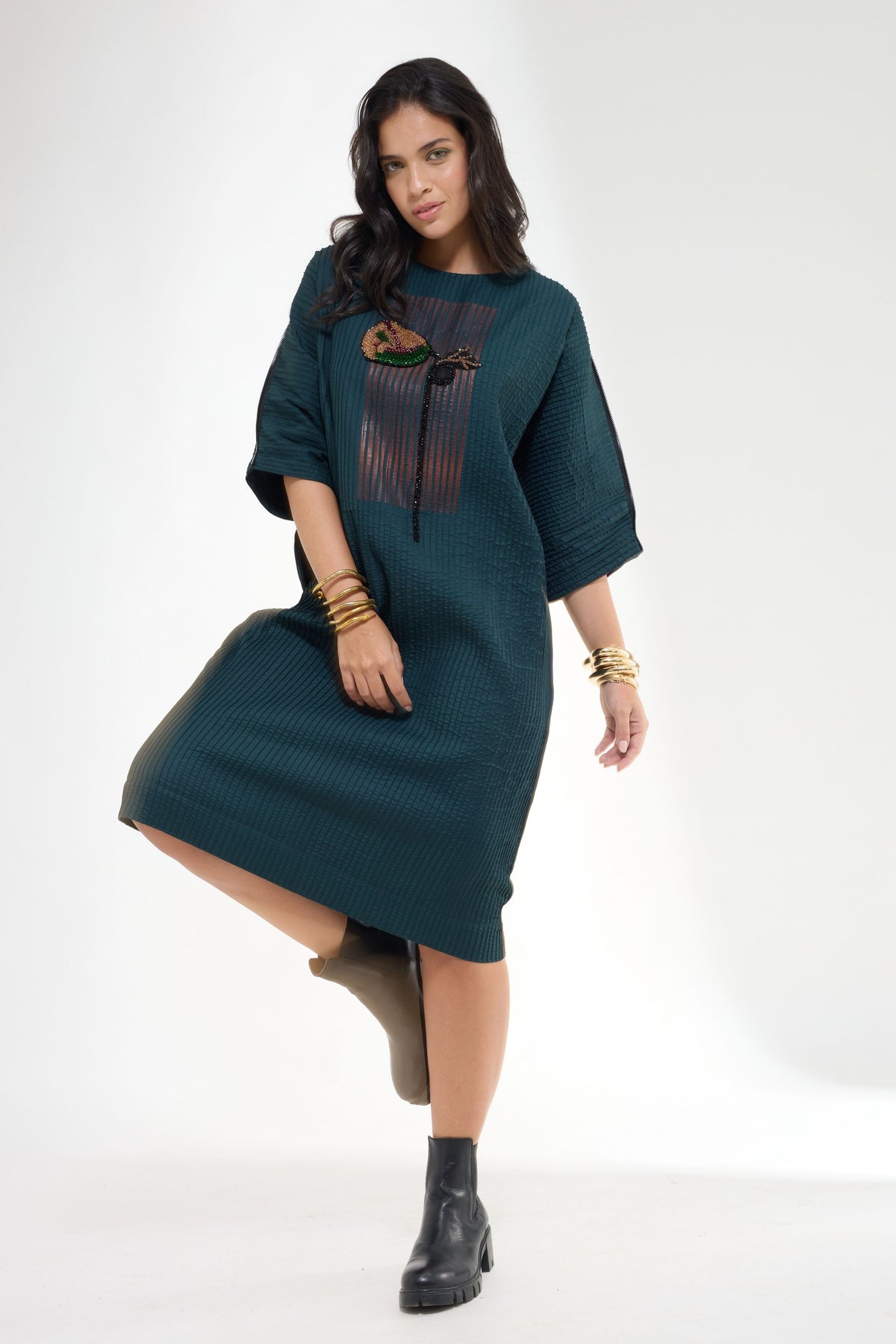 Pintuck Teal Dress