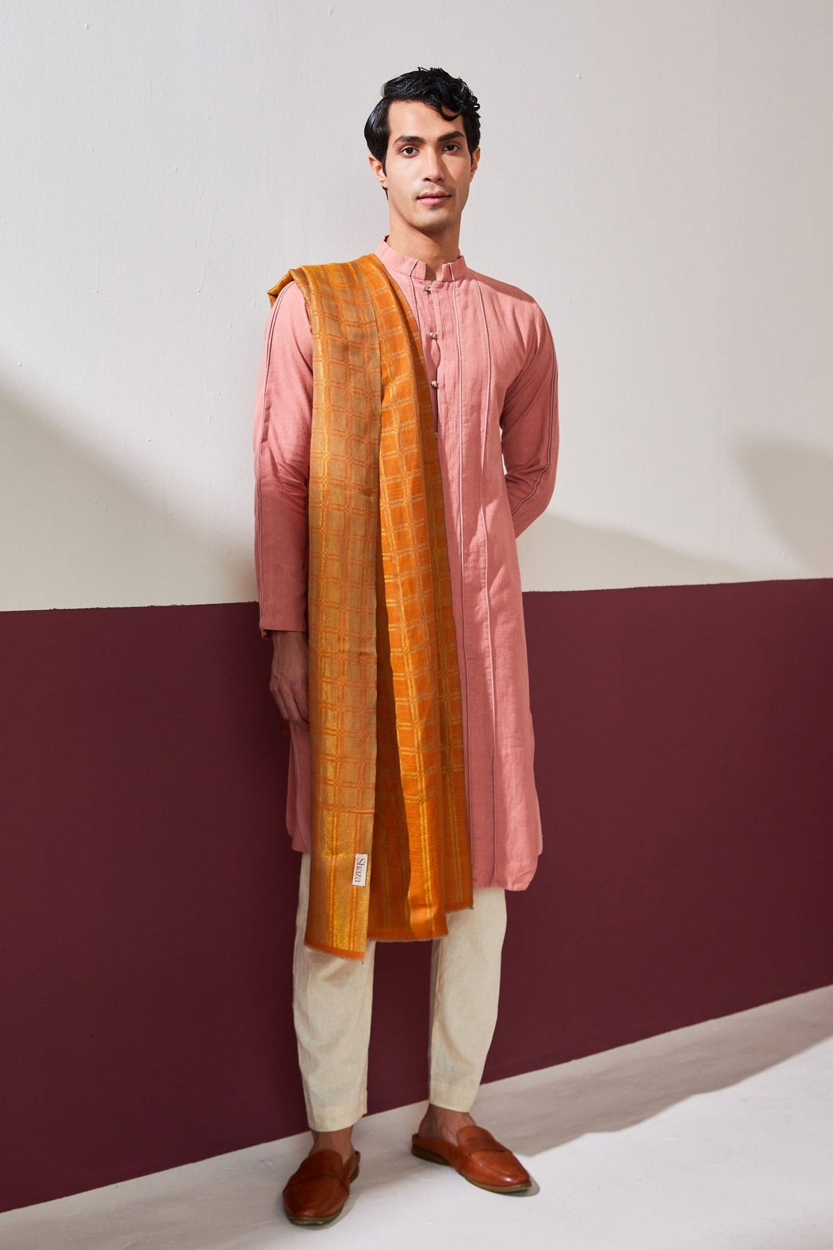 Zari Reversible Mandarin Orange Stole