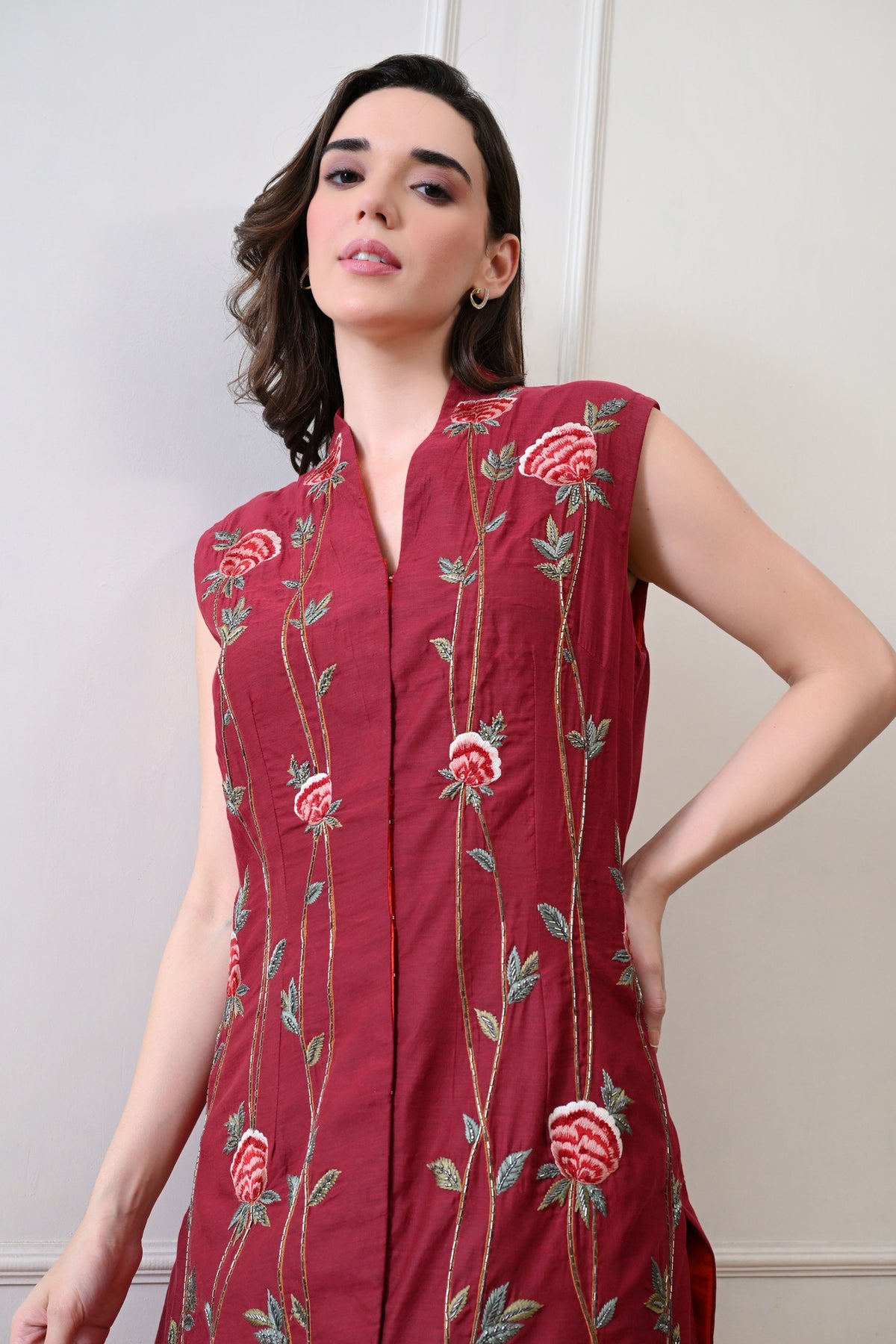 Maroon Long Jacket Anarkali Set