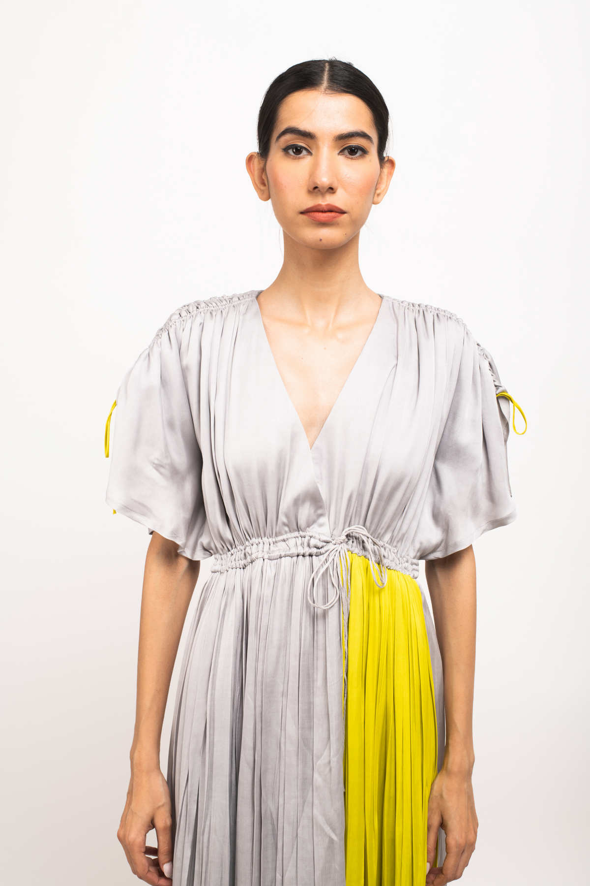 Grey and Neon Angrakha Dress