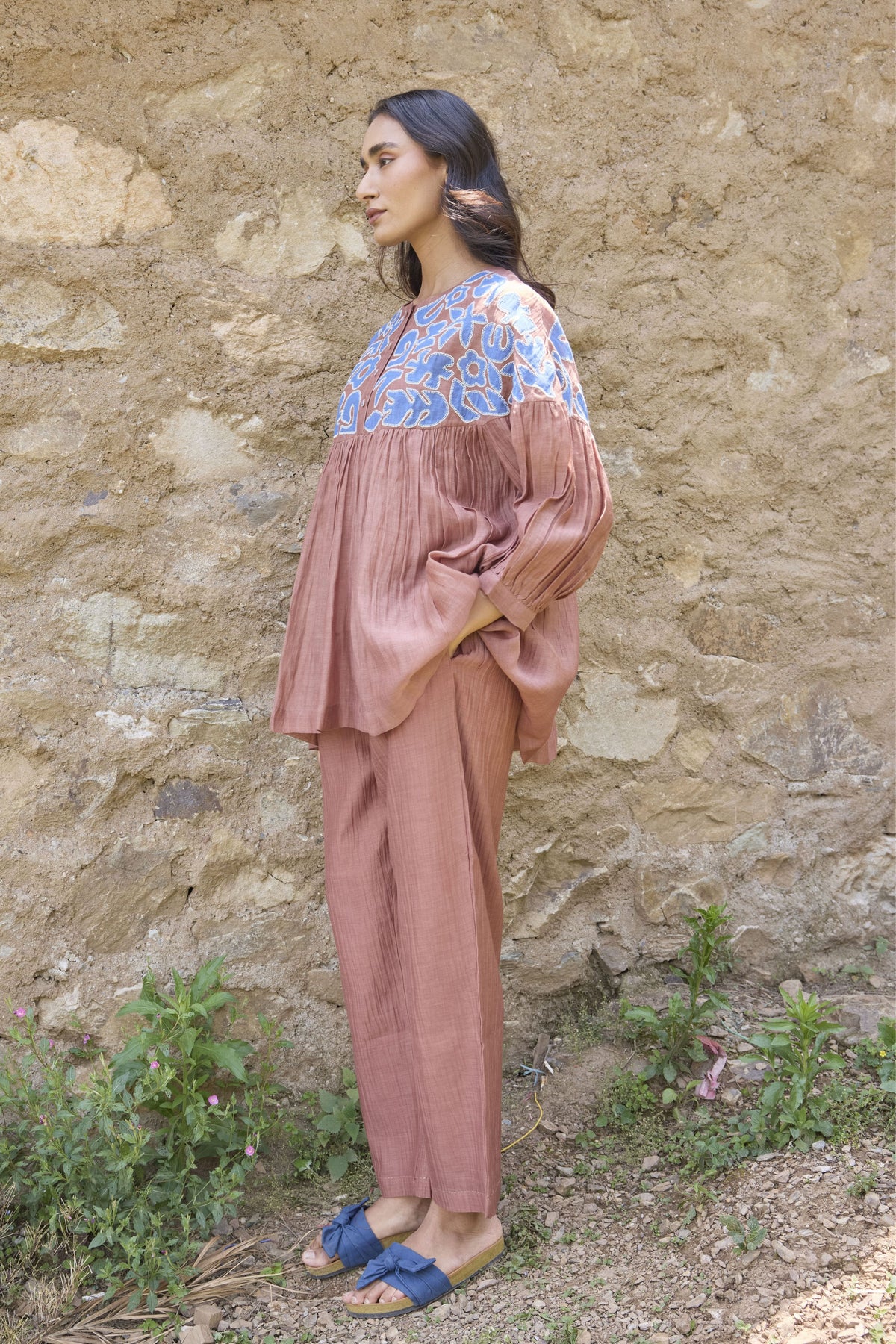 Brown Handcrafted Appliqué Top