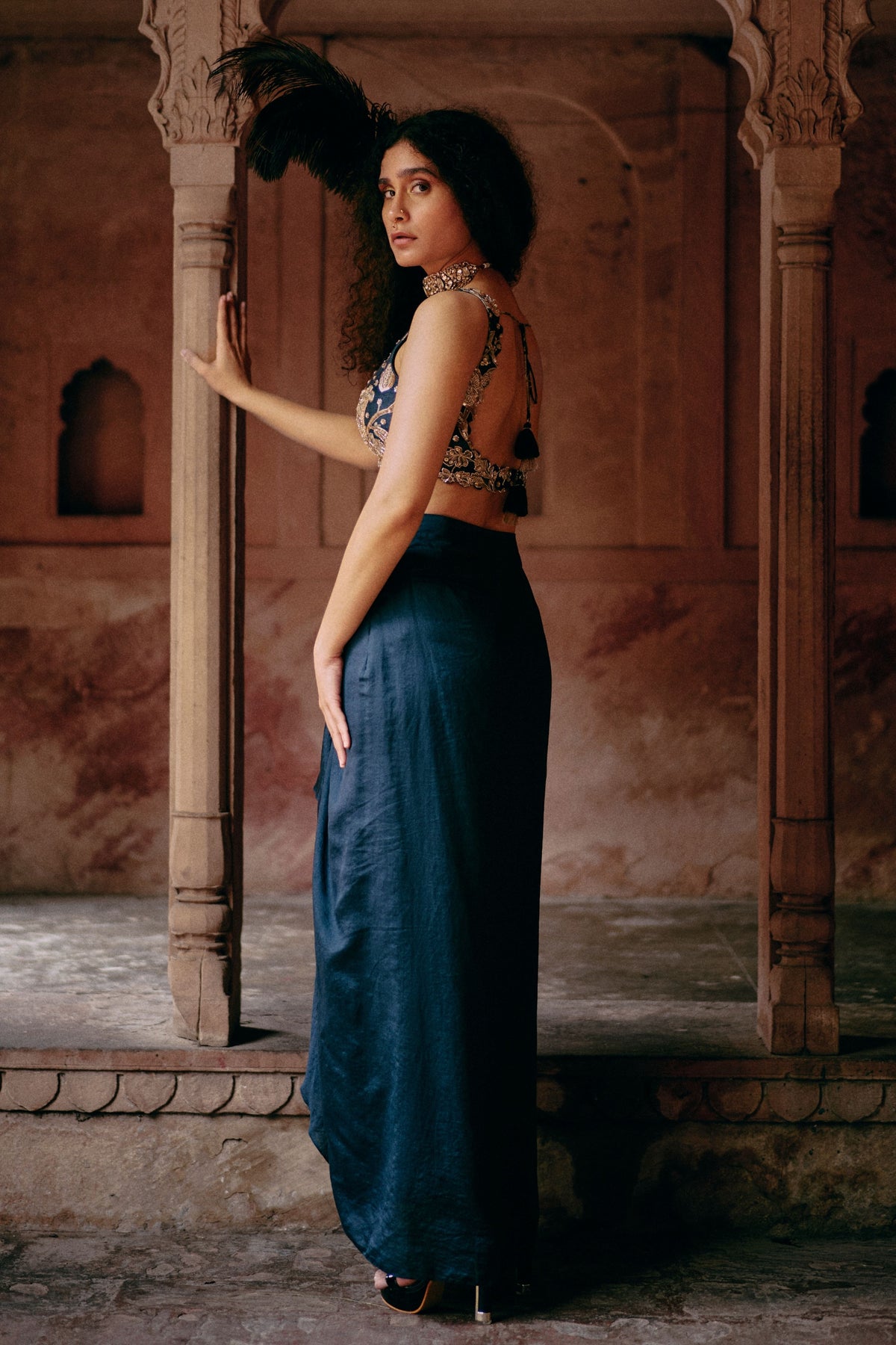 Embroidered Blue Jacket Set
