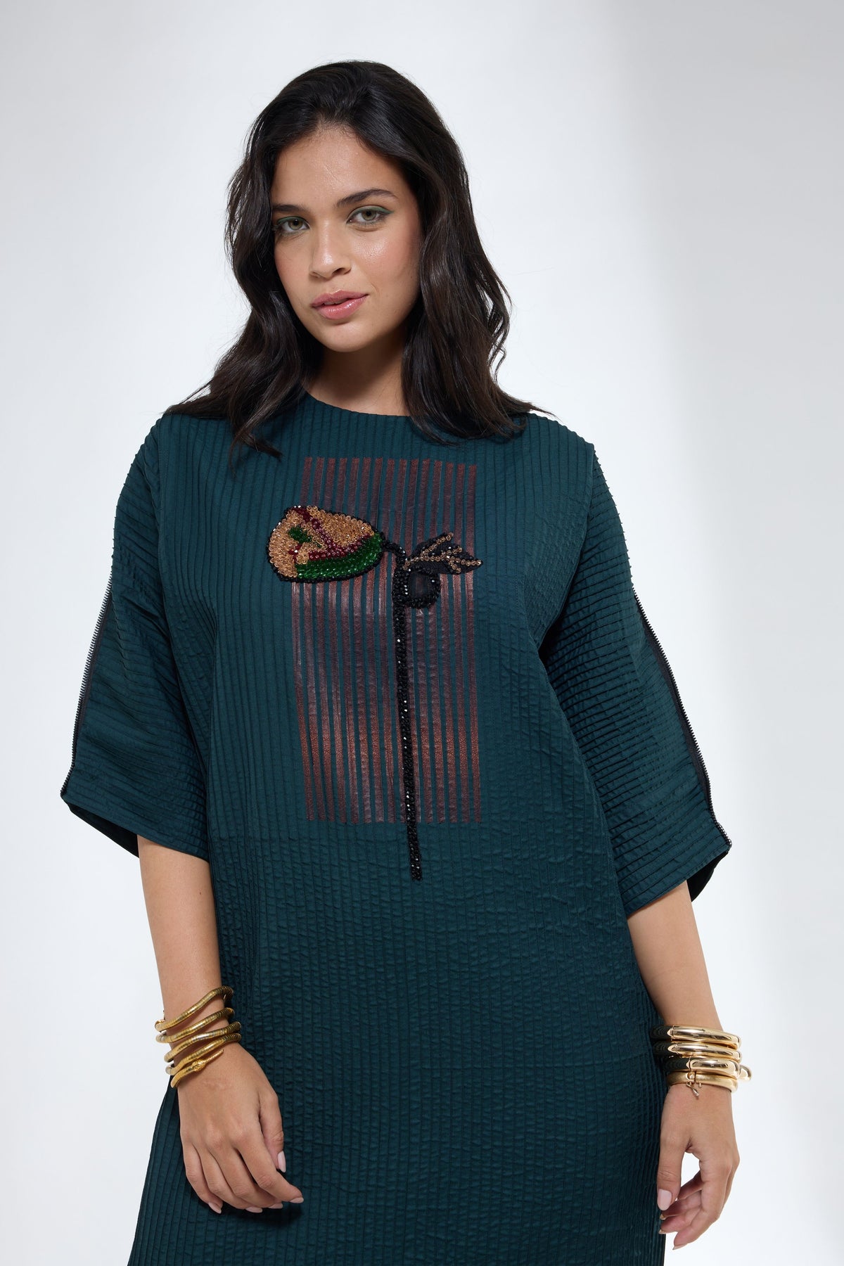 Pintuck Teal Dress