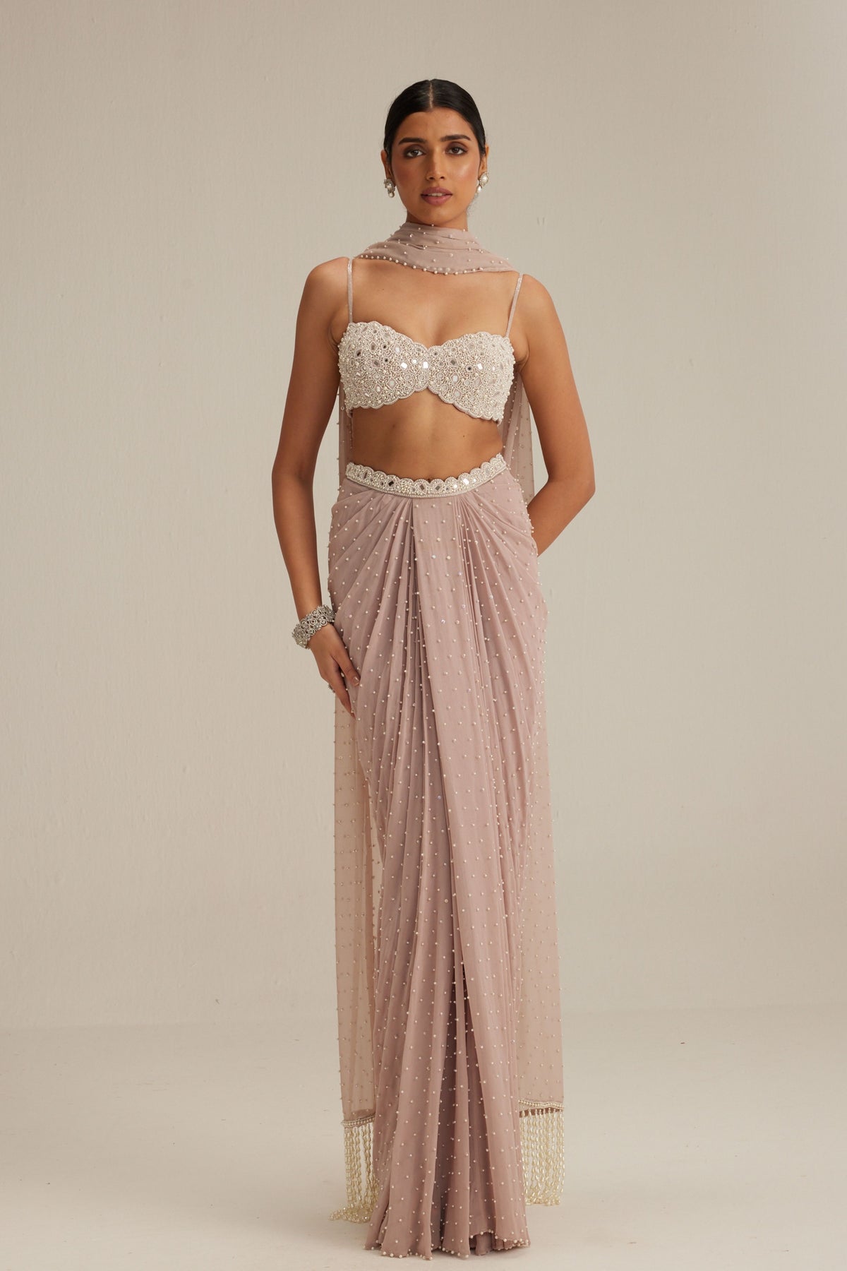 Satin Draped Skirt Set