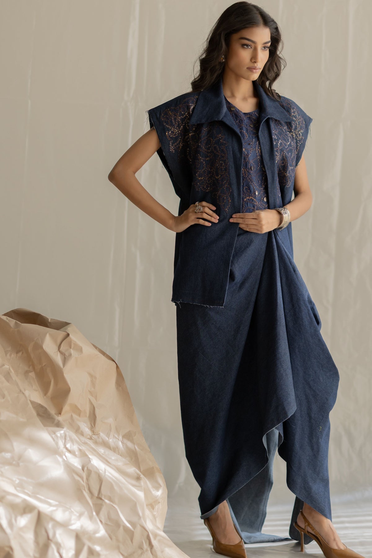 Dark Blue Denim Drape Skirt