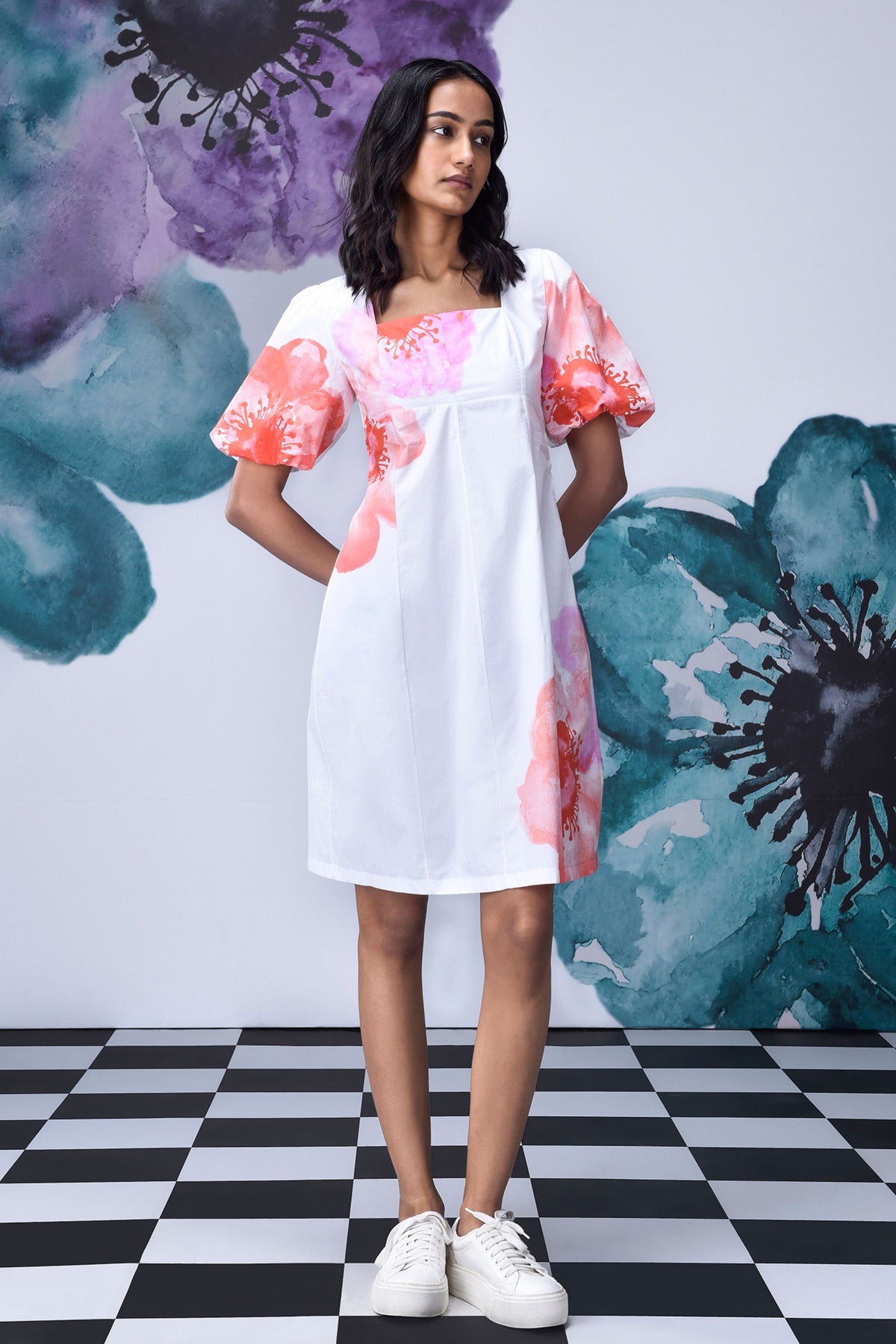 Anemone Flower Dress White Coral