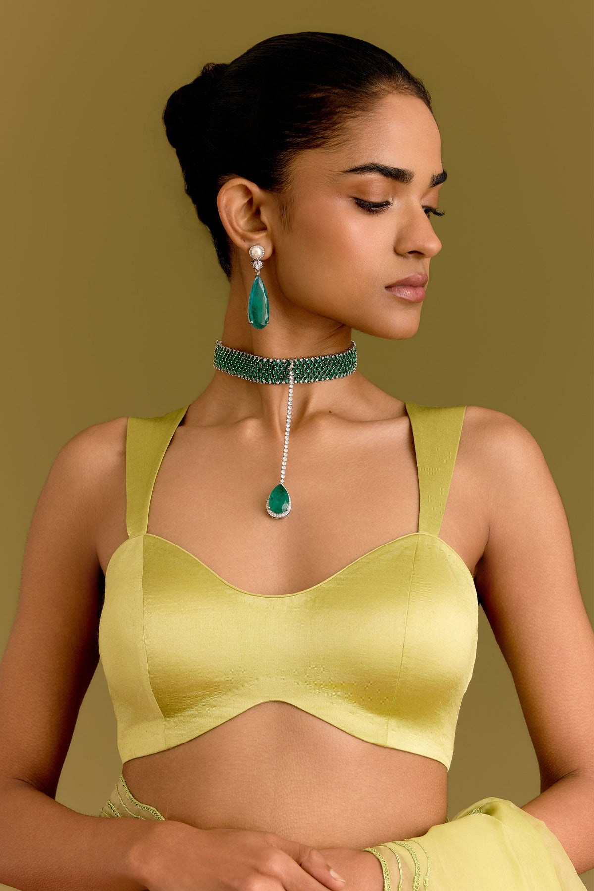 Green Embroidered Saree Set