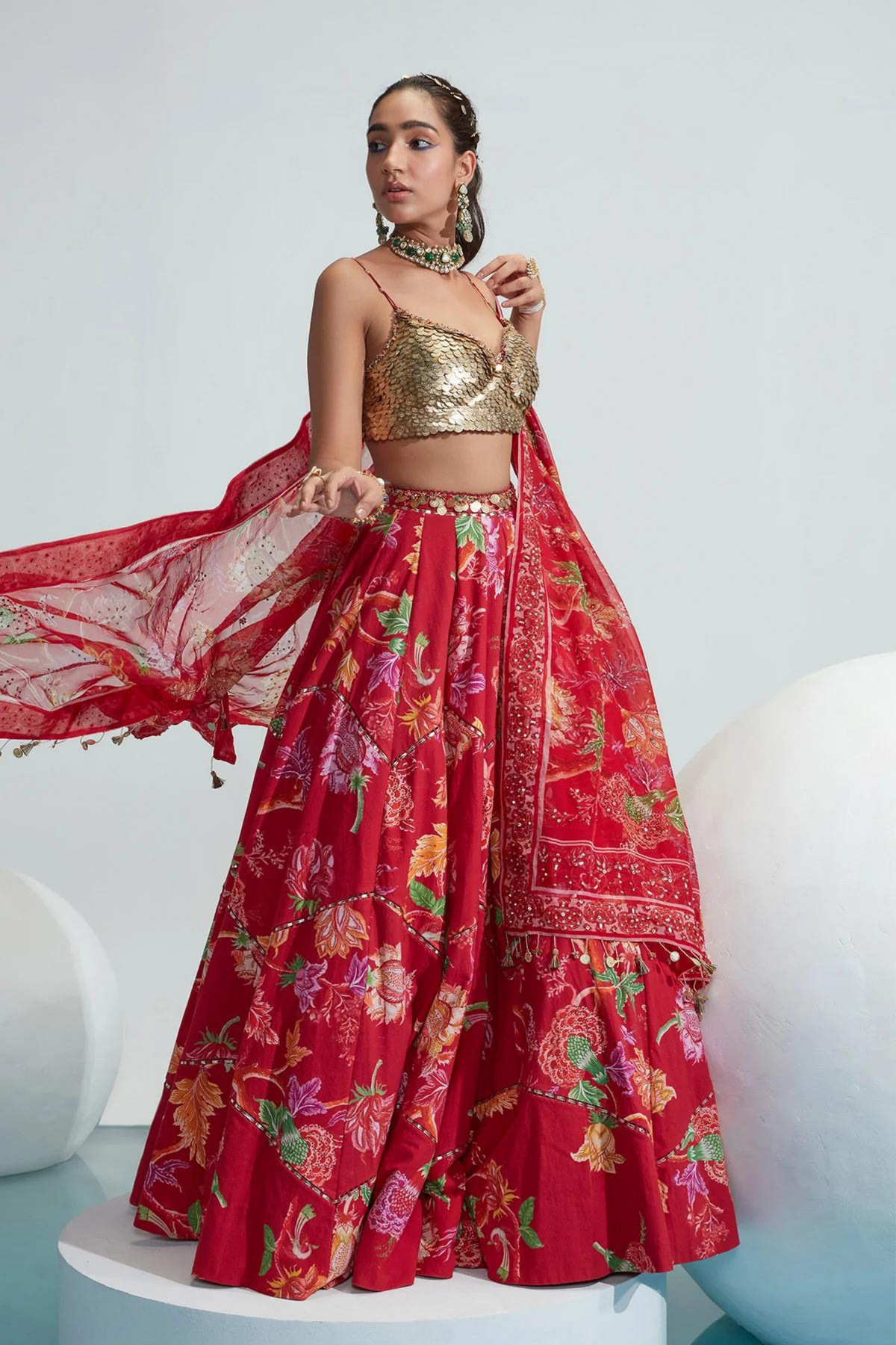 Amina Red Embroidered Lehenga Set