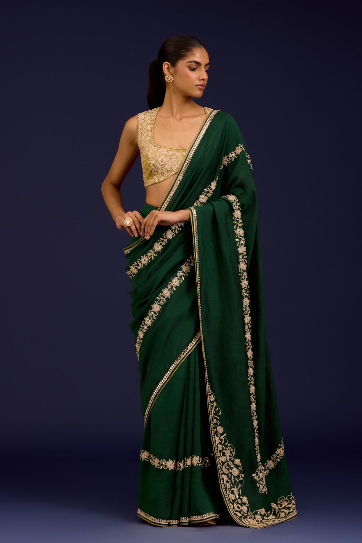 Green Embroidered Saree Set