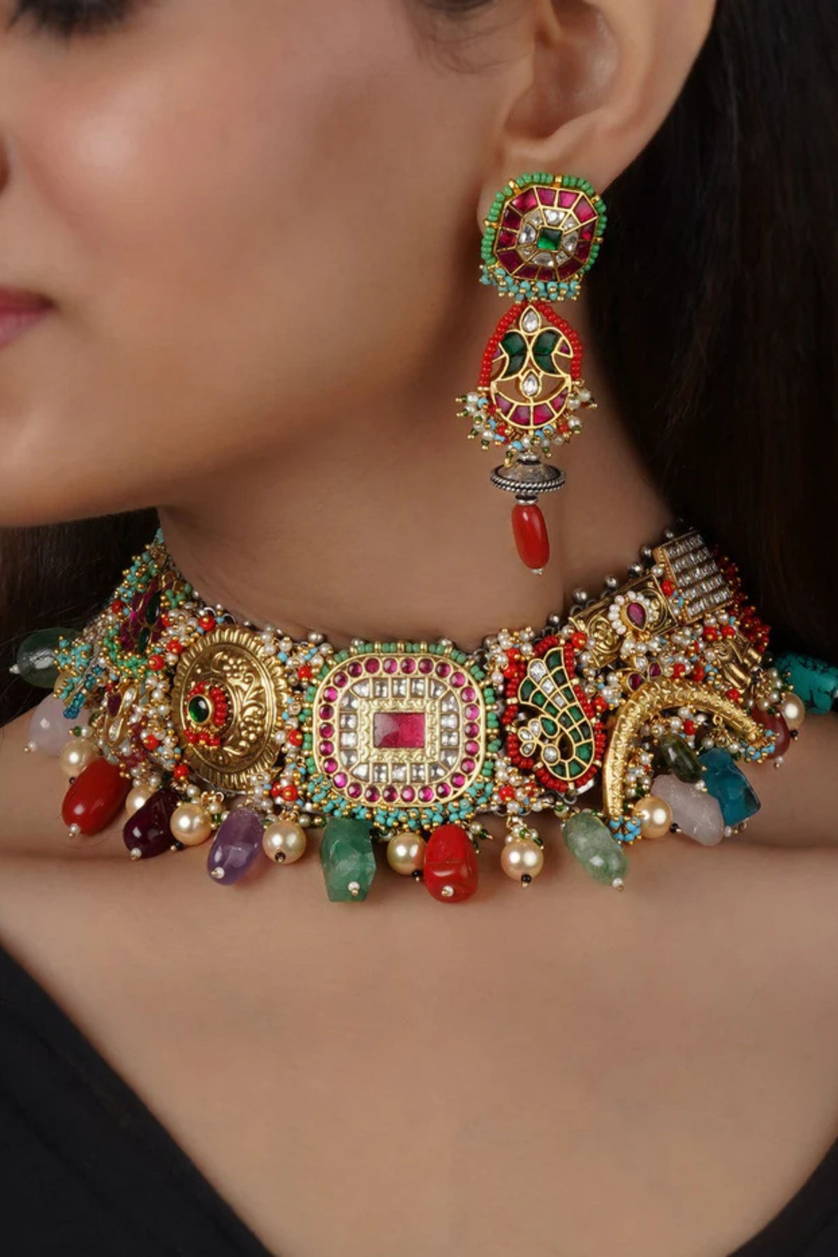 Multicolor Tribal Necklace Set