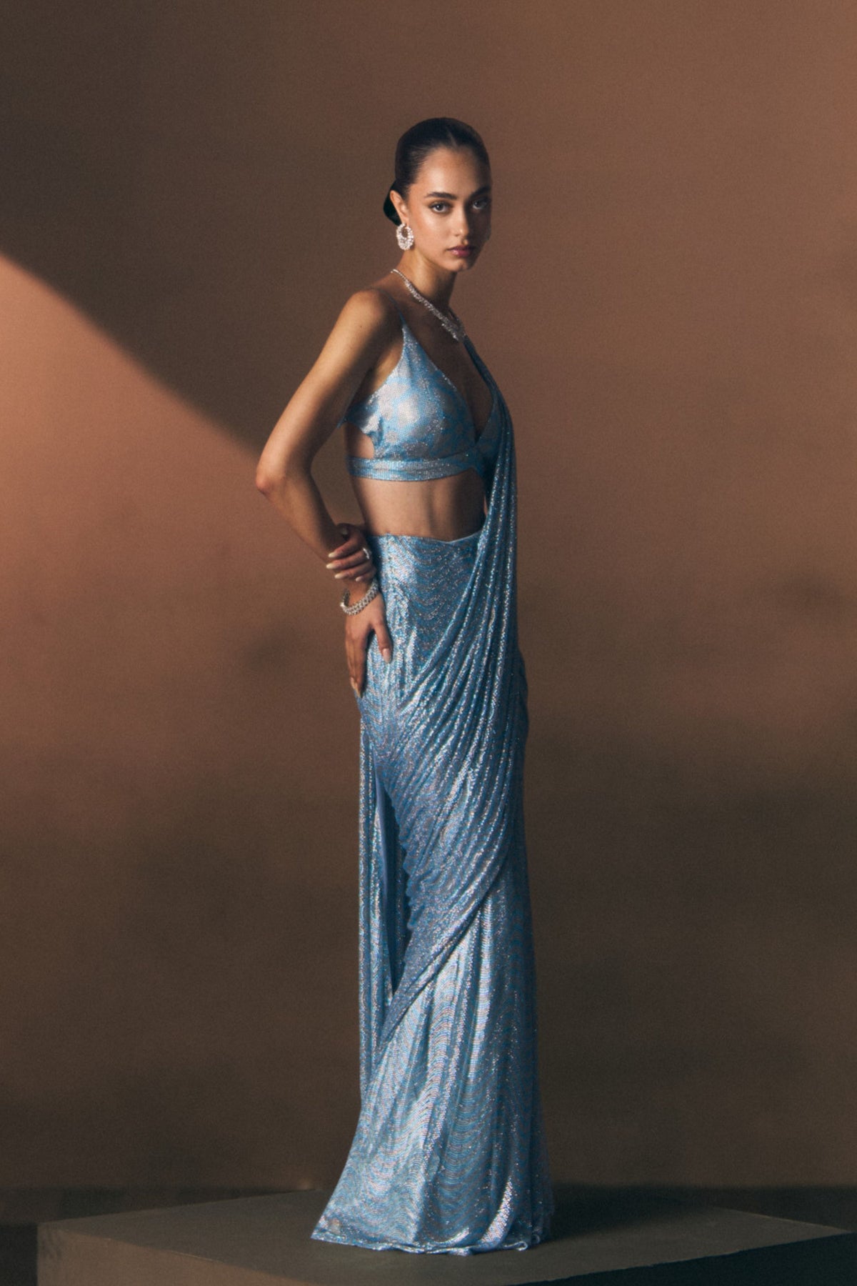 Cobalt Drape Saree Set