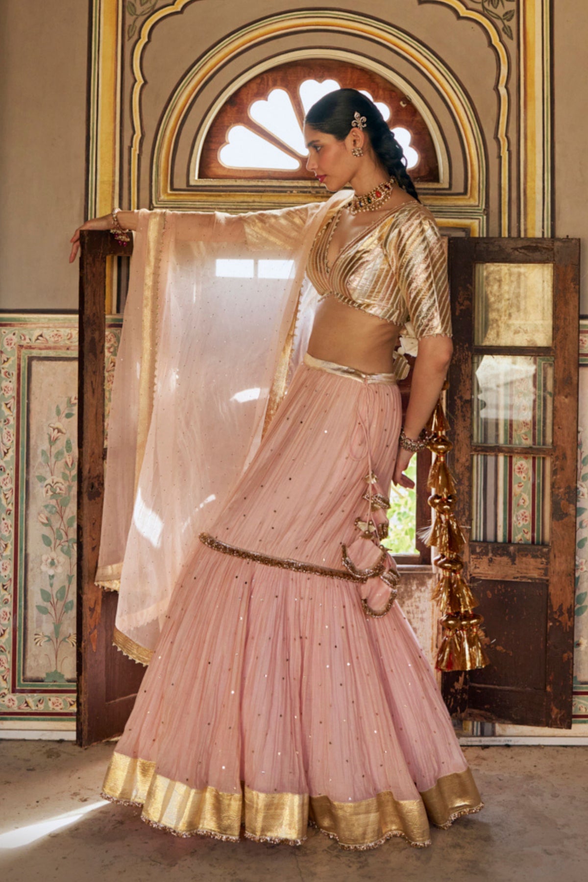 Vintage Blush Fish-Cut Lehenga Set