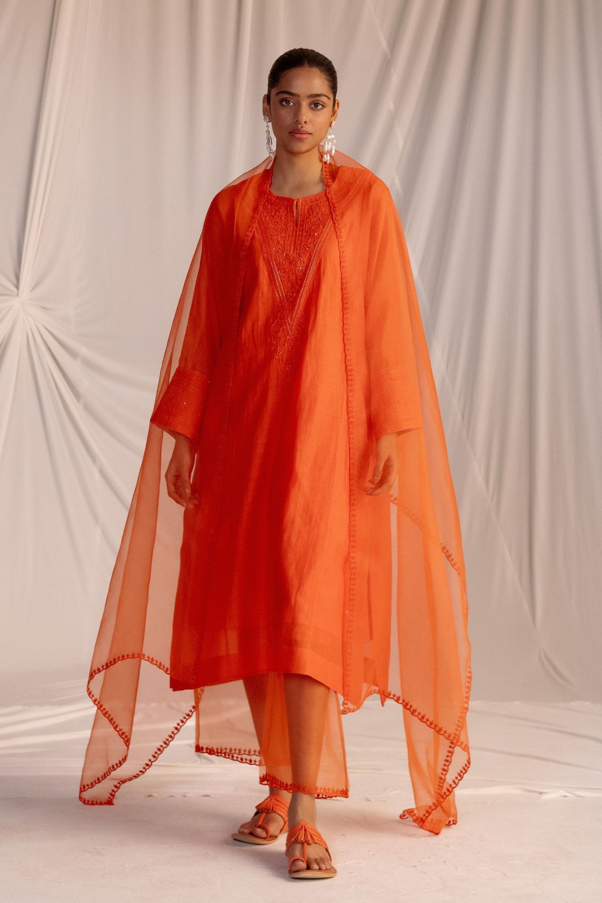 Orange Embroidered Tunic Set