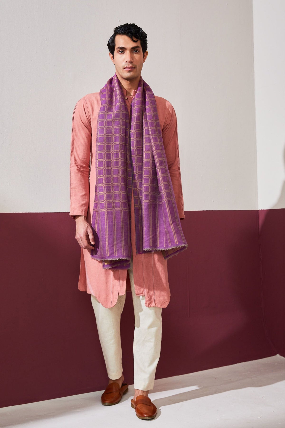 Zari Check Reversible Purple Stole