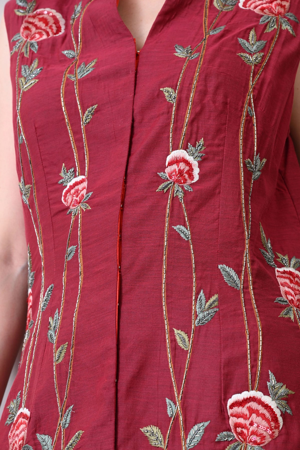 Maroon Long Jacket Anarkali Set