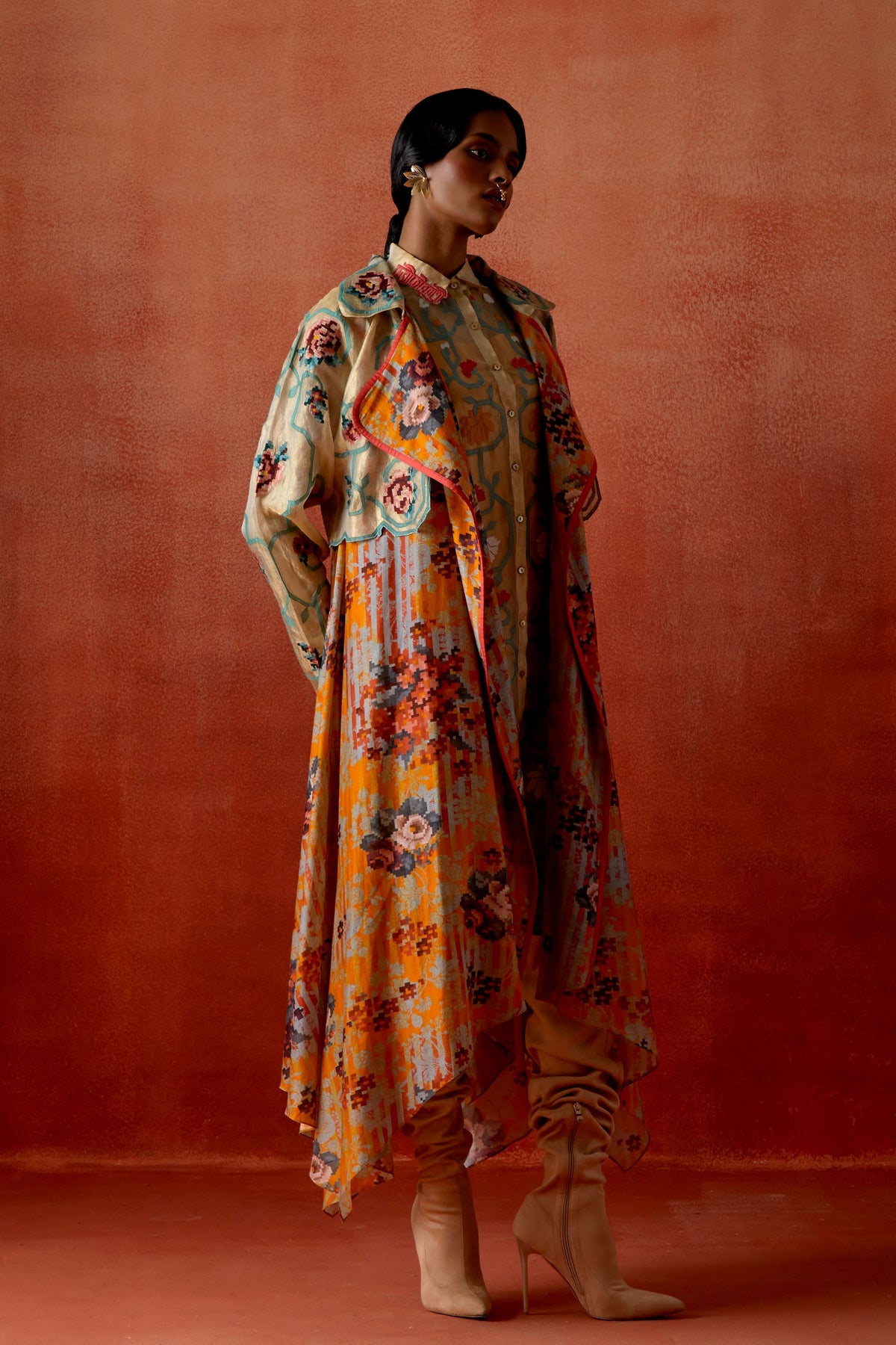 Printed Long Trench Coat