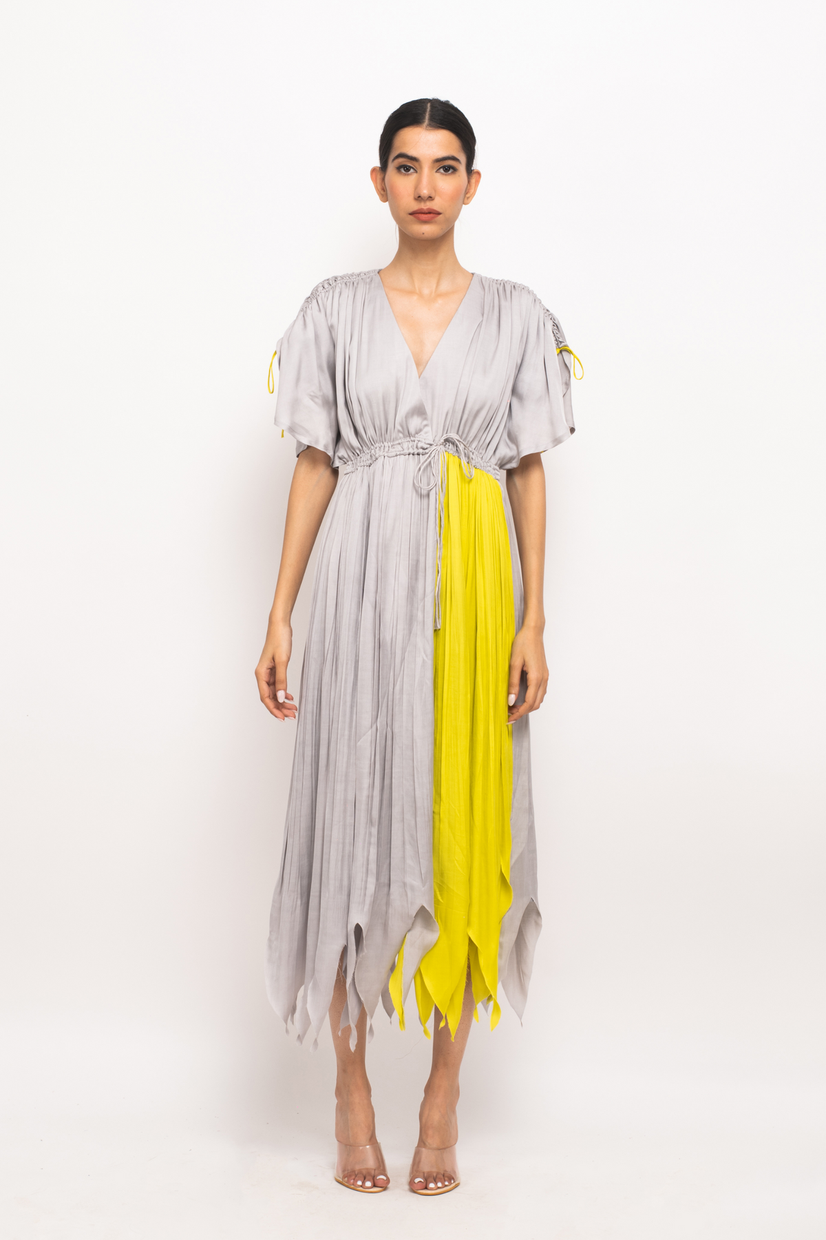 Grey and Neon Angrakha Dress