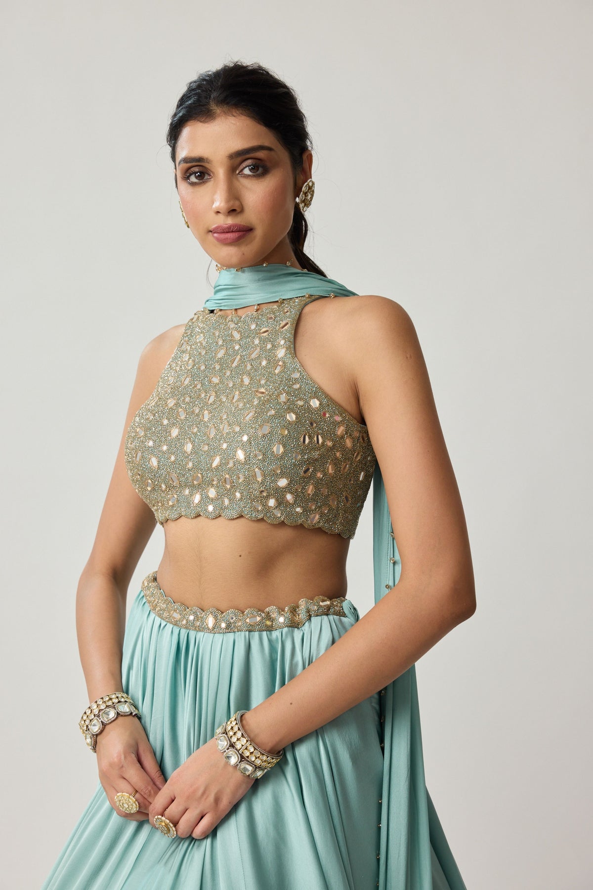 Powder Blue Mirror Lehenga Set