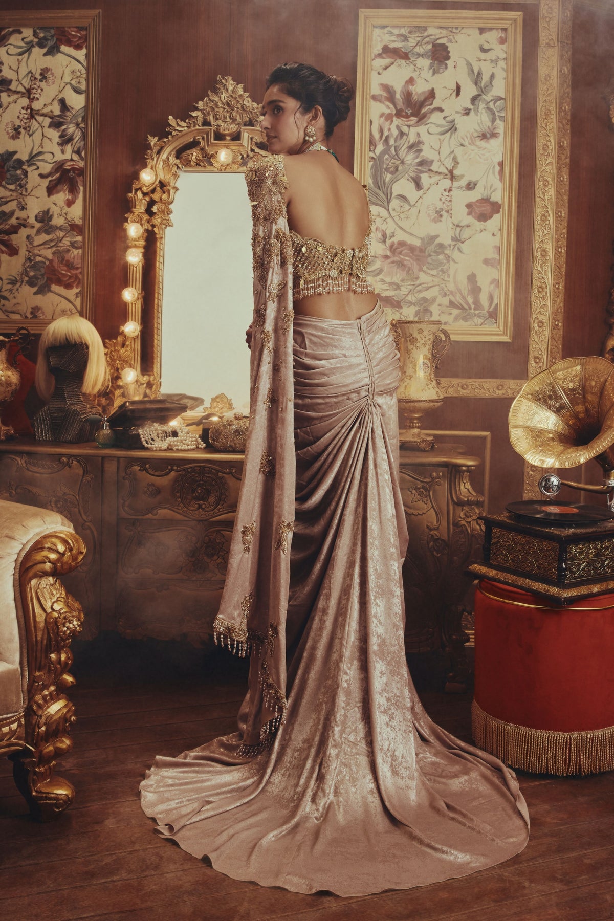 Celestine Gold Draped Skirt Set