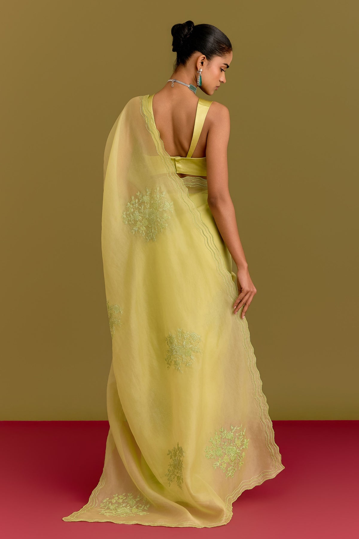 Green Embroidered Saree Set