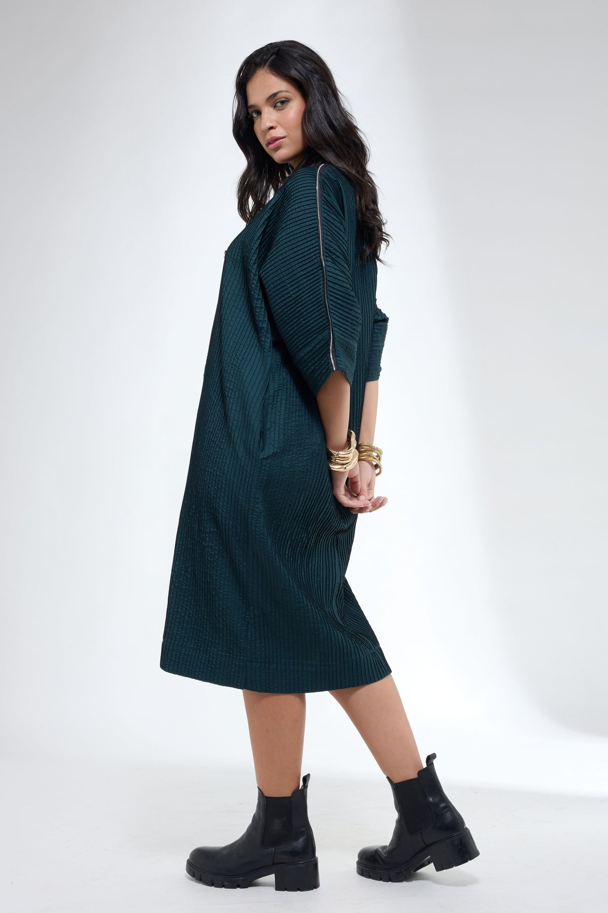Pintuck Teal Dress