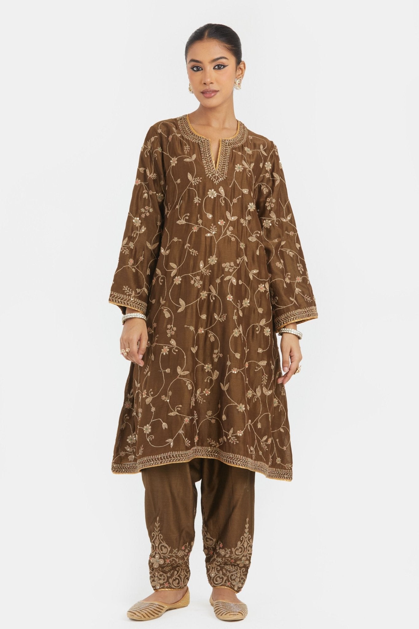 Olive A - line Kurta Set - Kora - Elahe