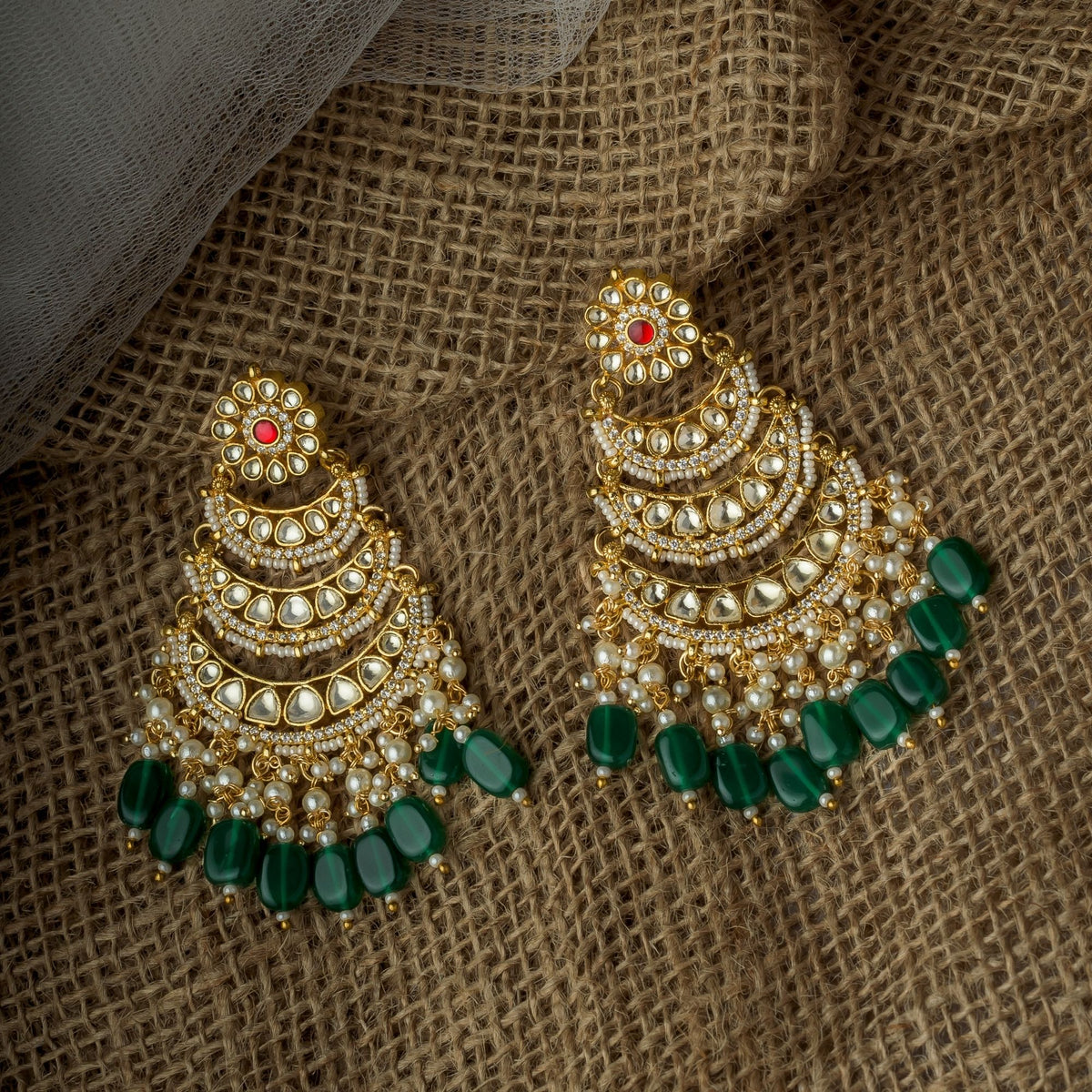 Gold Plated Green Earrings