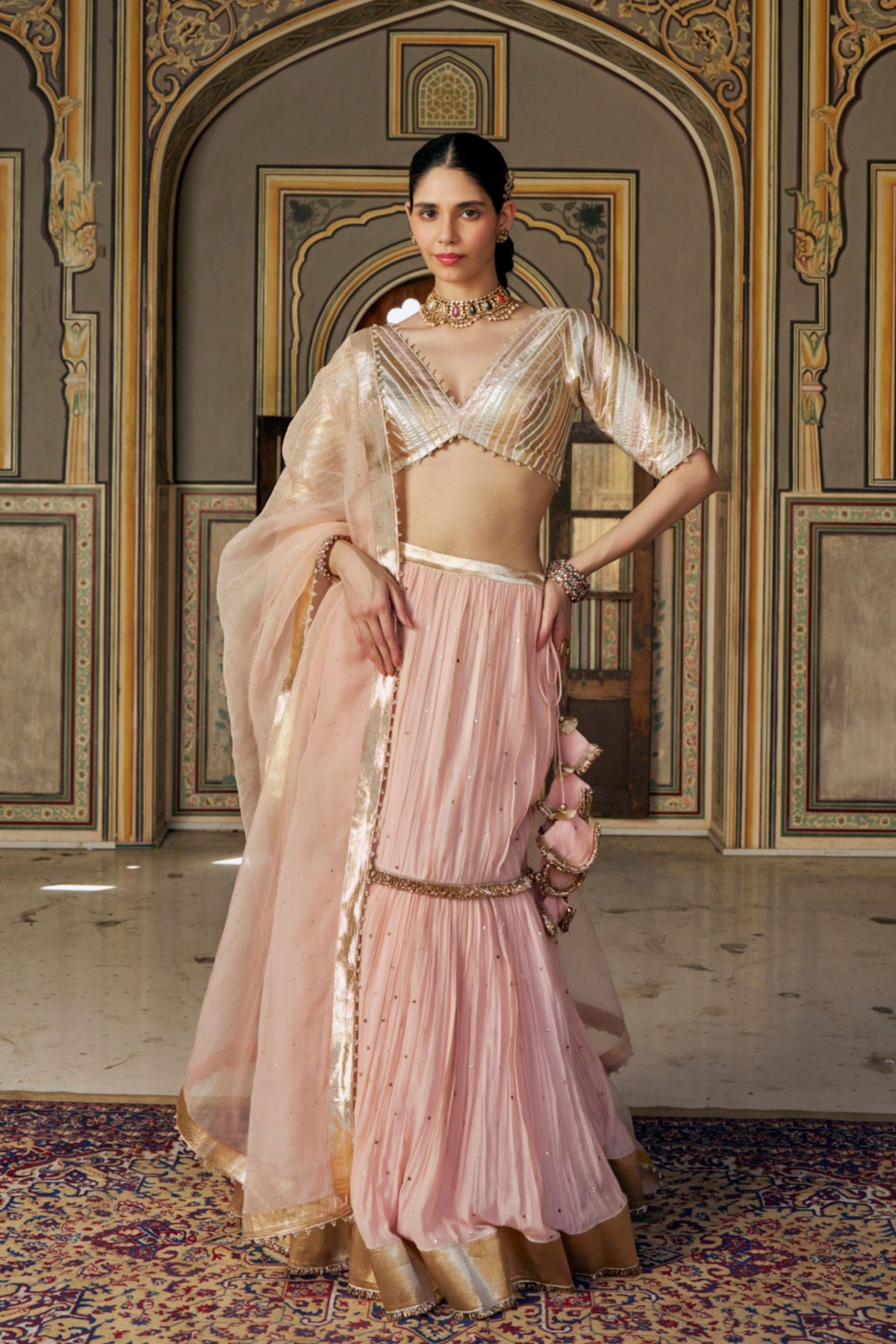 Vintage Blush Fish-Cut Lehenga Set