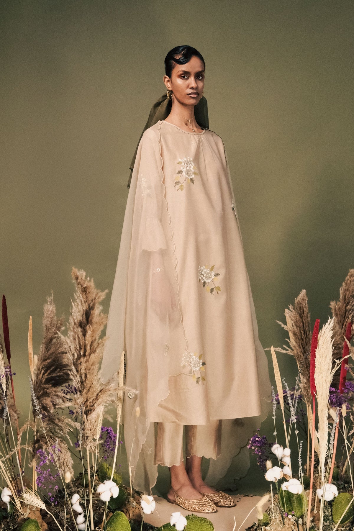 Beige Embroided Tunic Set