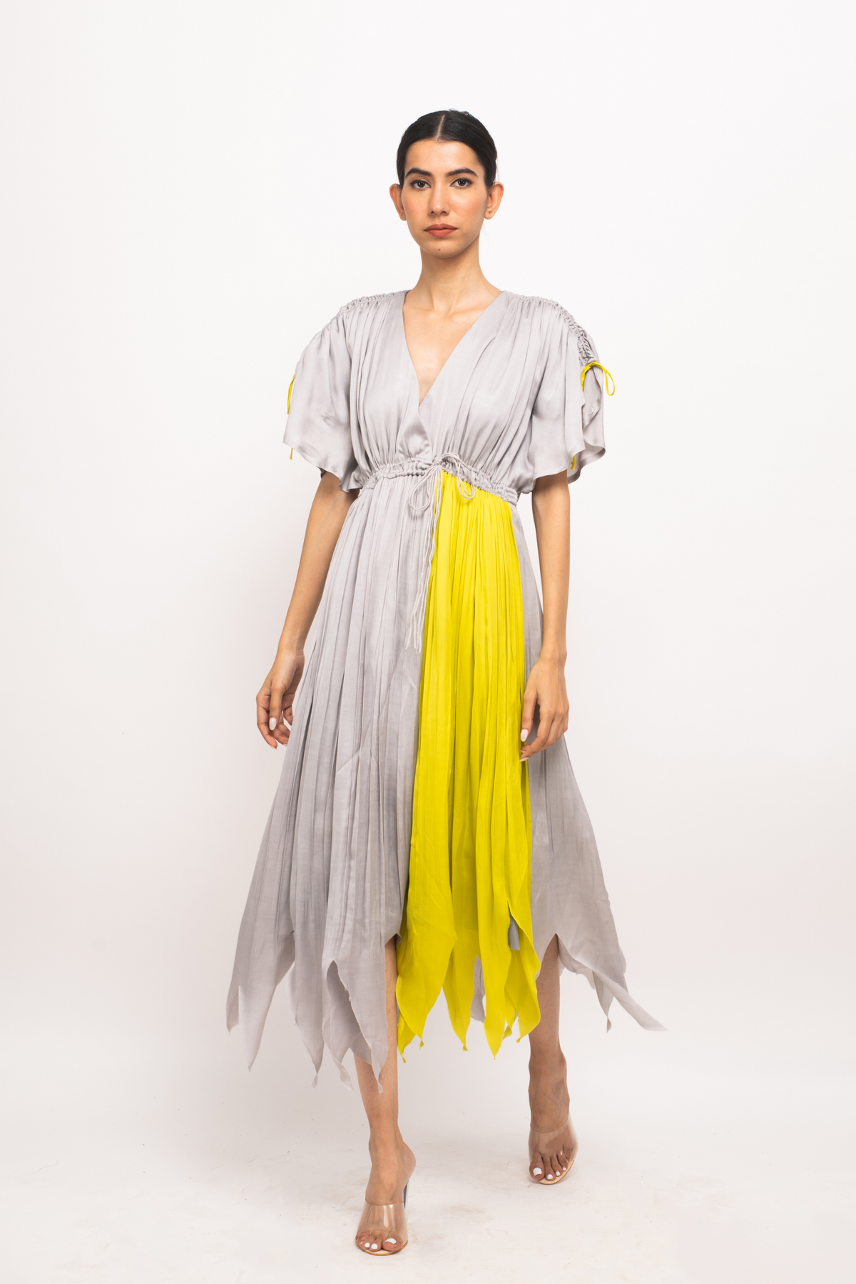 Grey and Neon Angrakha Dress