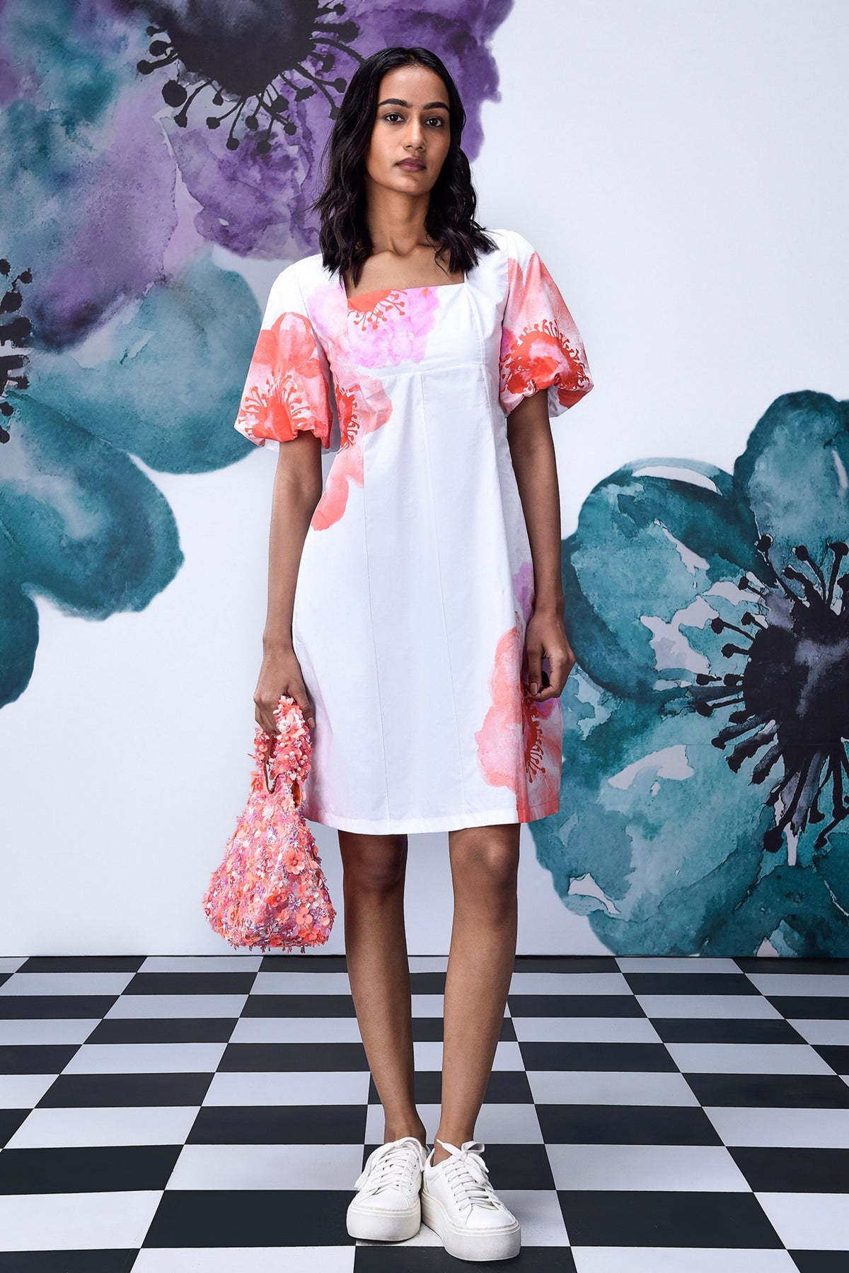 Anemone Flower Dress White Coral