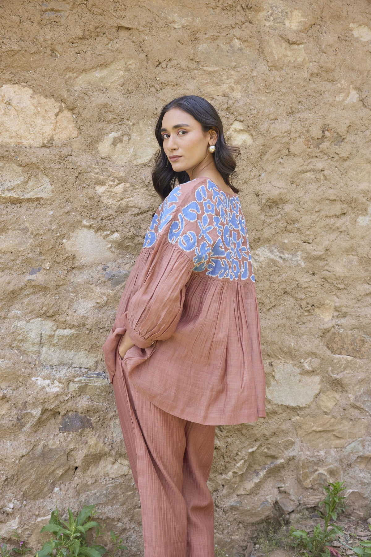 Brown Handcrafted Appliqué Top