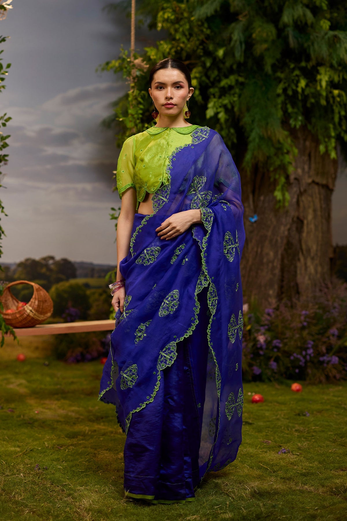 Flutter n Bloom Embroidered Purple Saree
