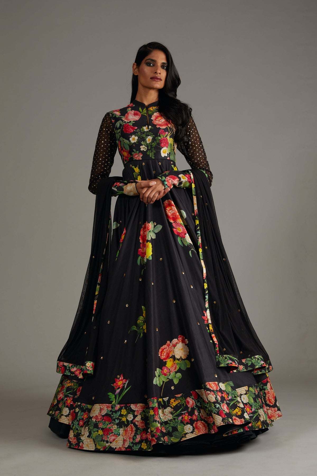 Chanderi Black Anarkali Set