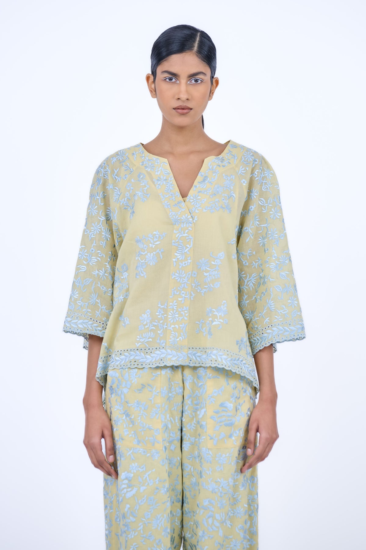 Yellow &amp; Blue Threadwork Top