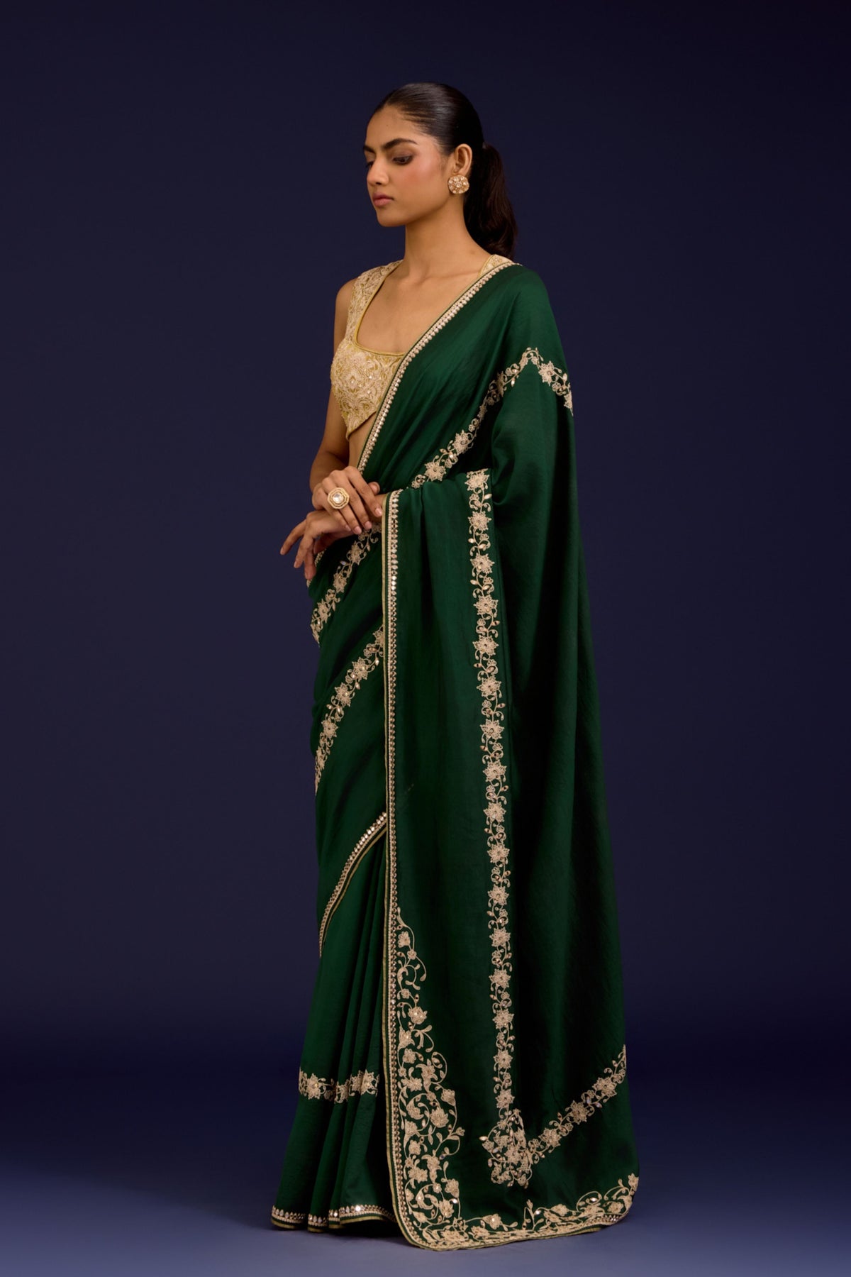 Green Embroidered Saree Set