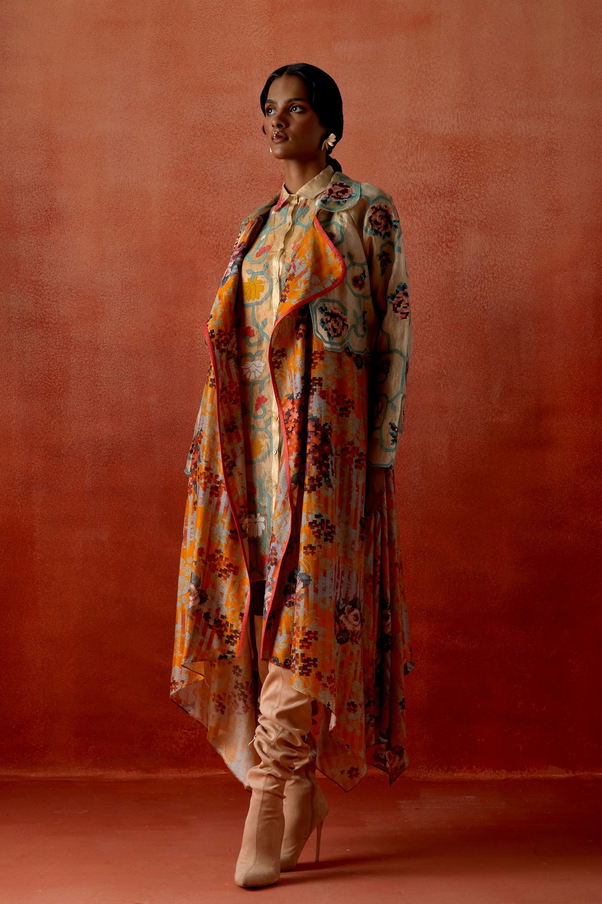 Printed Long Trench Coat