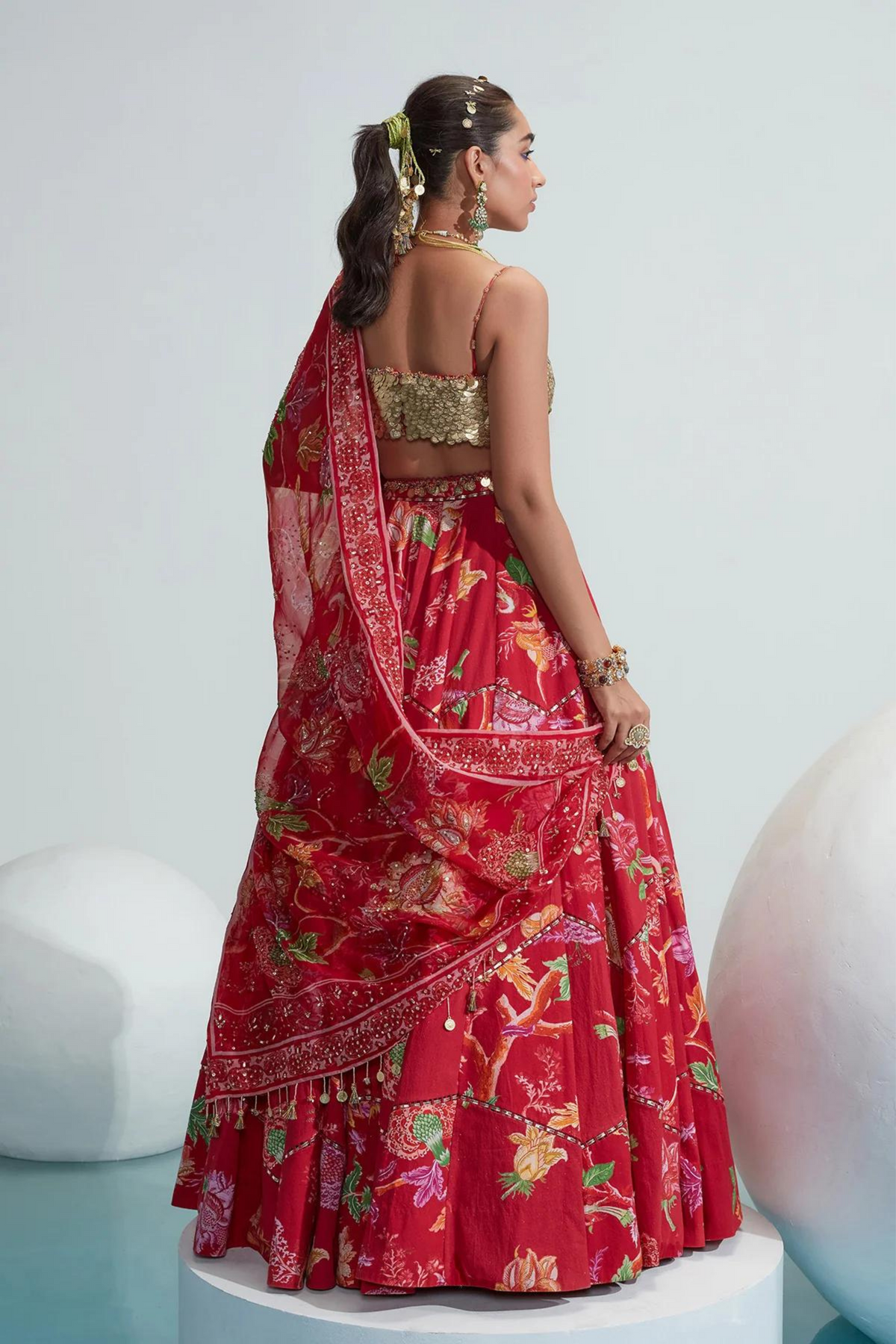 Amina Red Embroidered Lehenga Set