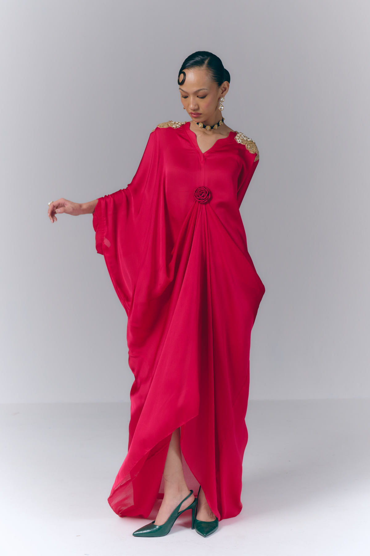Rani Pink Applique Draped Kaftan