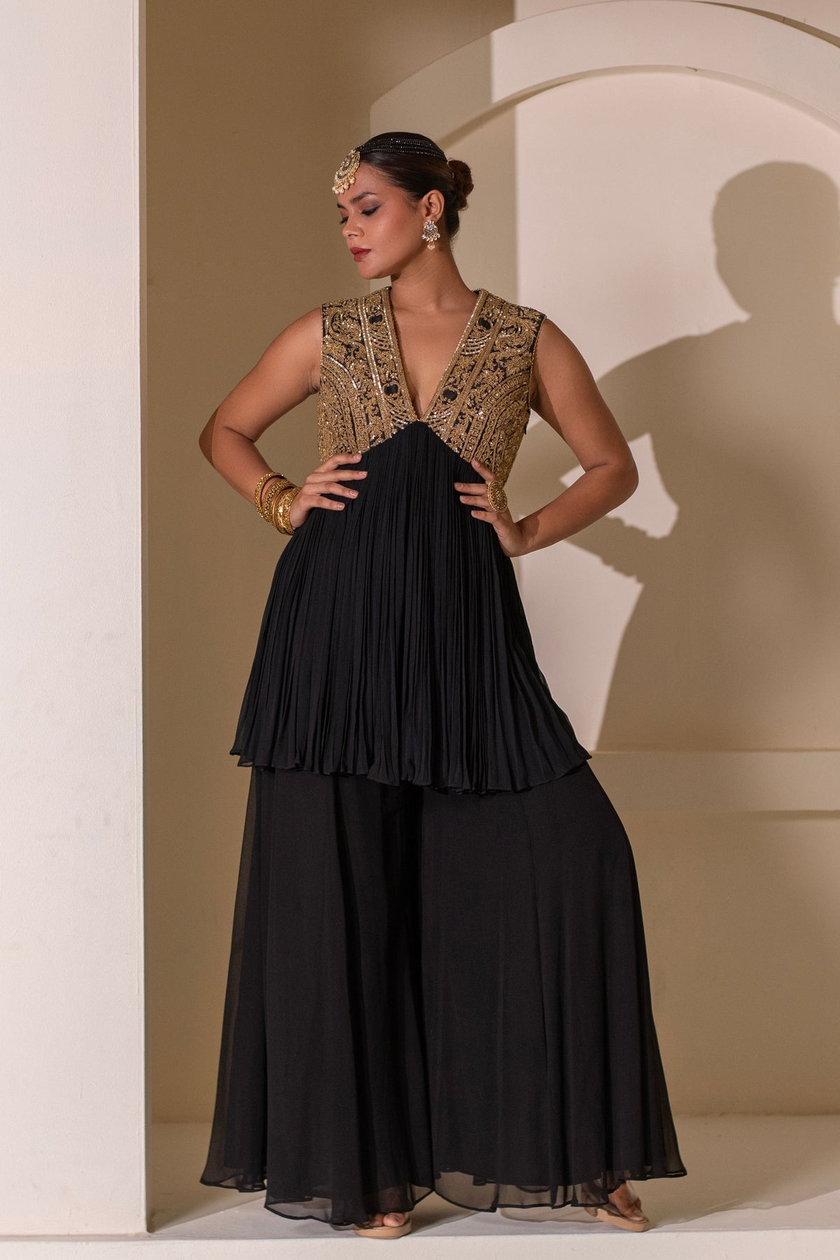 Black  Embellished Sharara Set