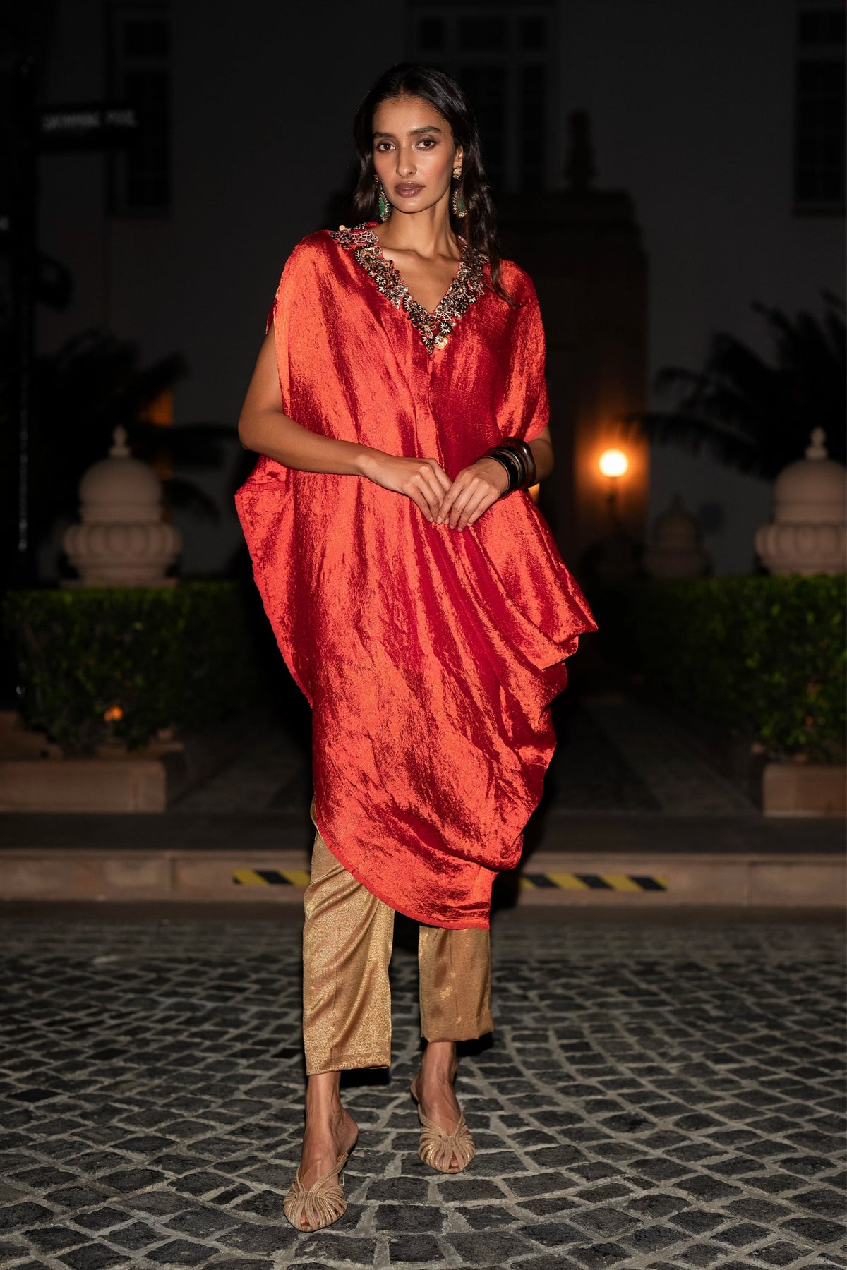Kaftan Top & Metallic Tissue Pants