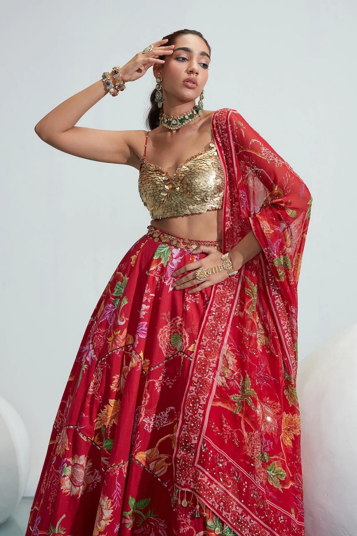 Amina Red Embroidered Lehenga Set
