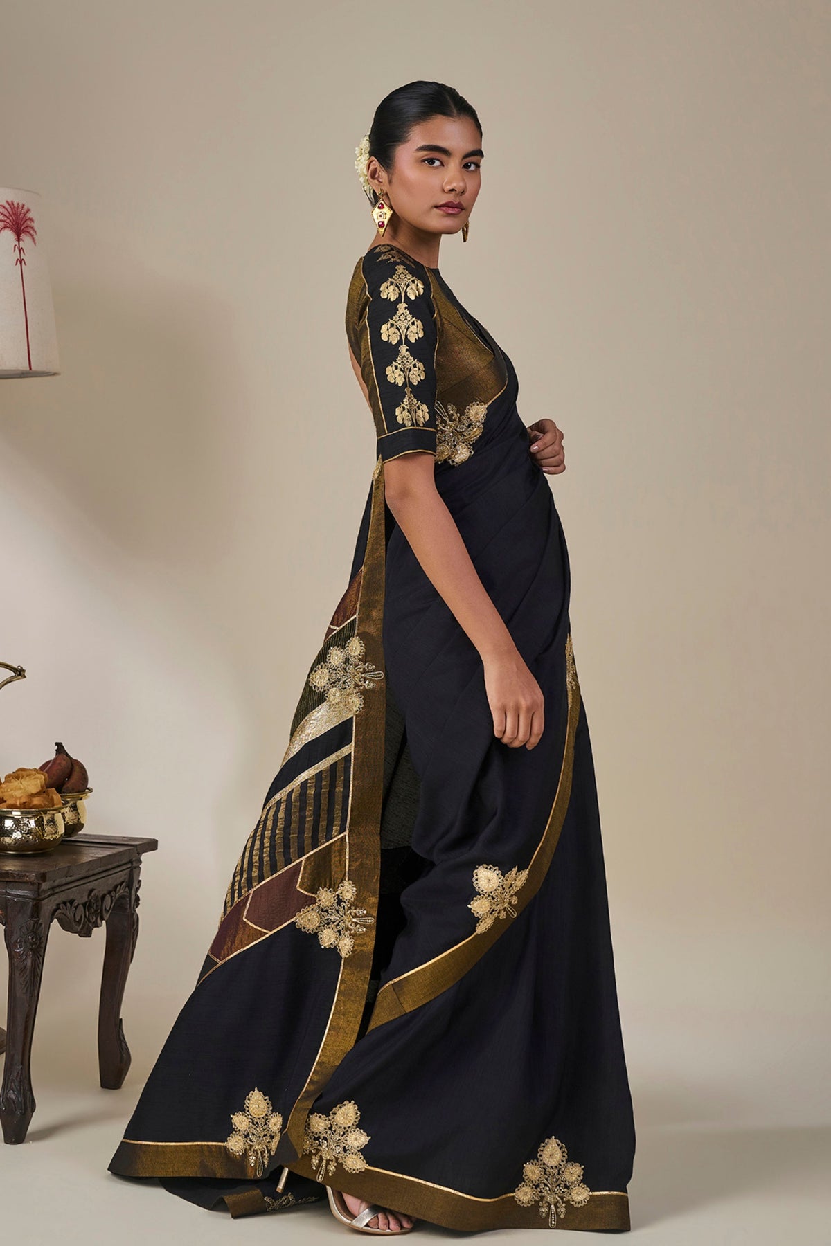 Black Golden Flame Saree